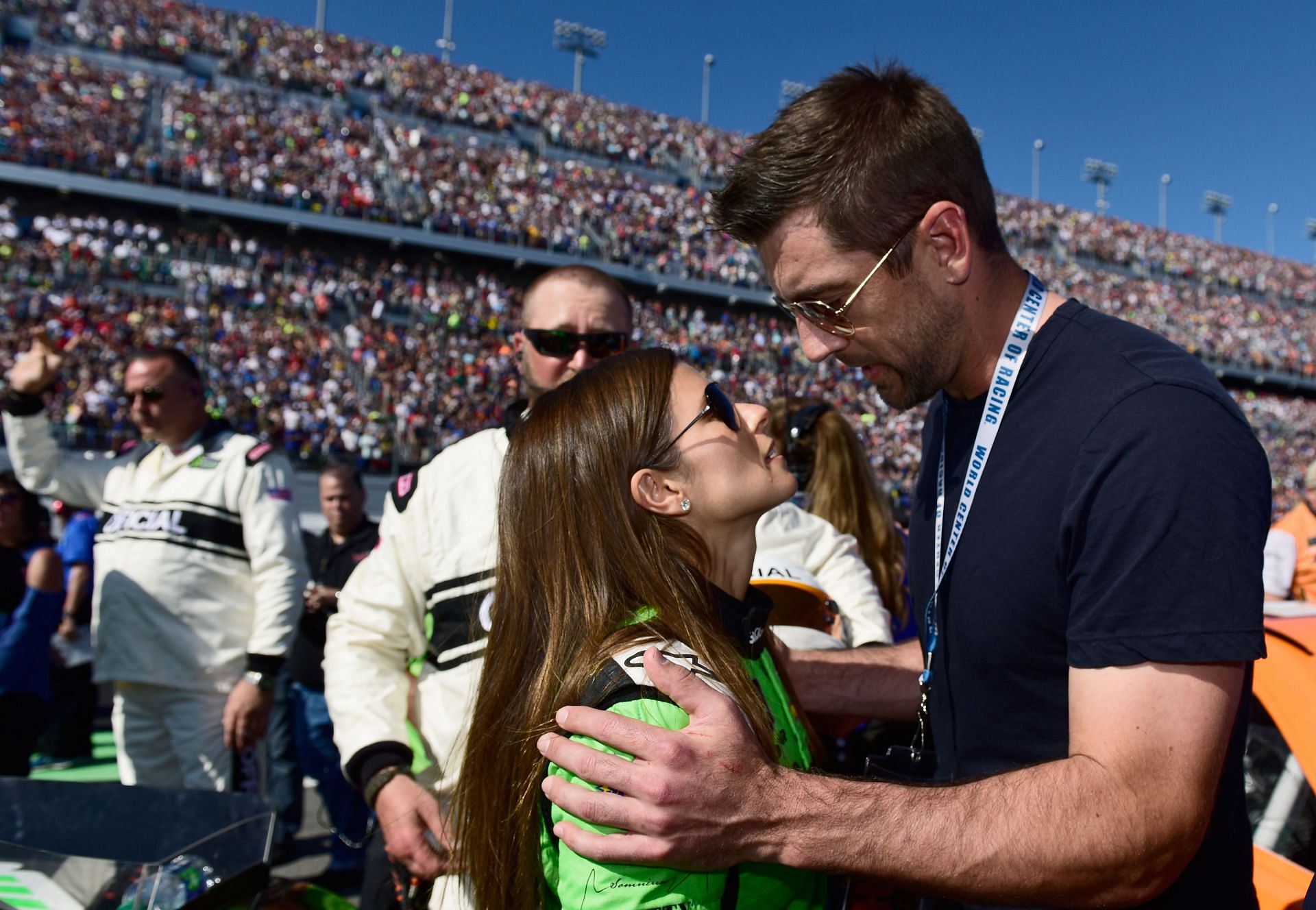 Danica Patrick with Aaron Rodgers at the Monster Energy NASCAR Cup Series 60th Annual Daytona 500 - Source: Getty